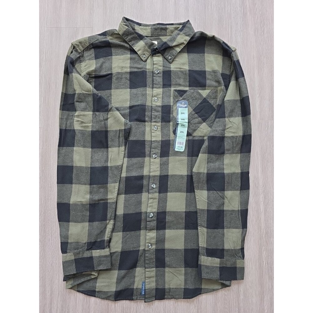 Magellan Outdoors Mens 2XL Flannel Shirt Green Black Plaid Cotton Classic Fit